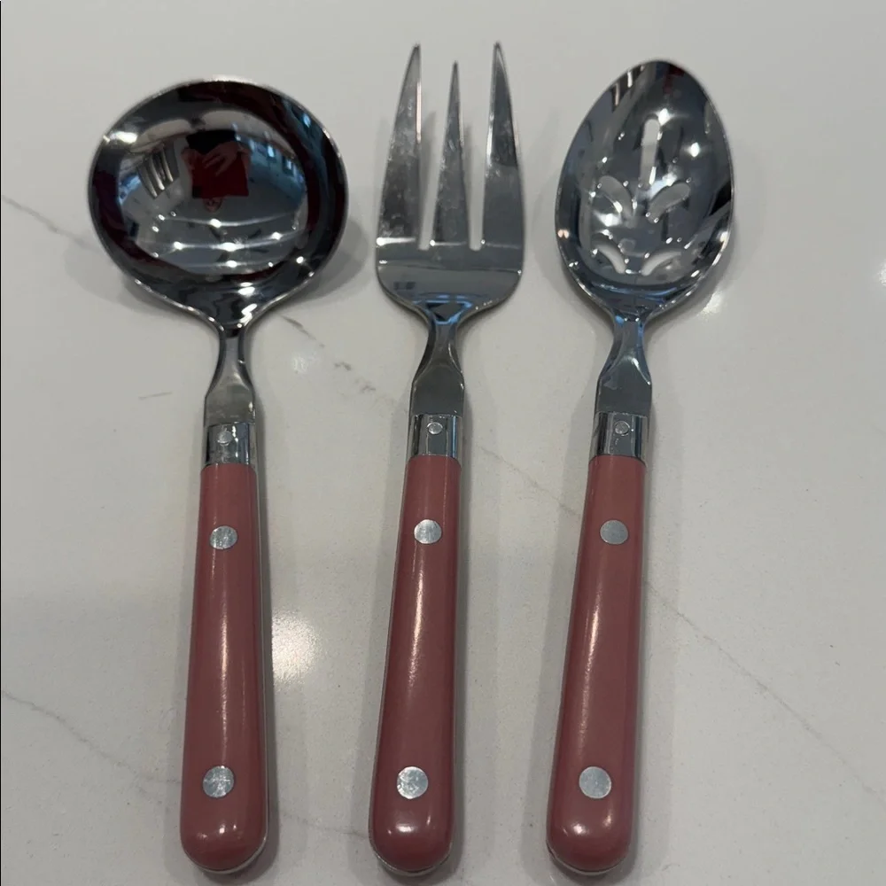 Washington Forge Mardi Gras flatware 3-piece serving set mauve handles.